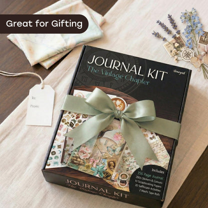 Unwynd Vintage Chapter Journal Kit Scrapbooking Kit, Aesthetic Flower Scrapbook Kit for Bullet Junk Journal, Washi Tape, Stickers, Papers DIY Journaling Supplies,Gift Adult Women Beginner Calligraphy