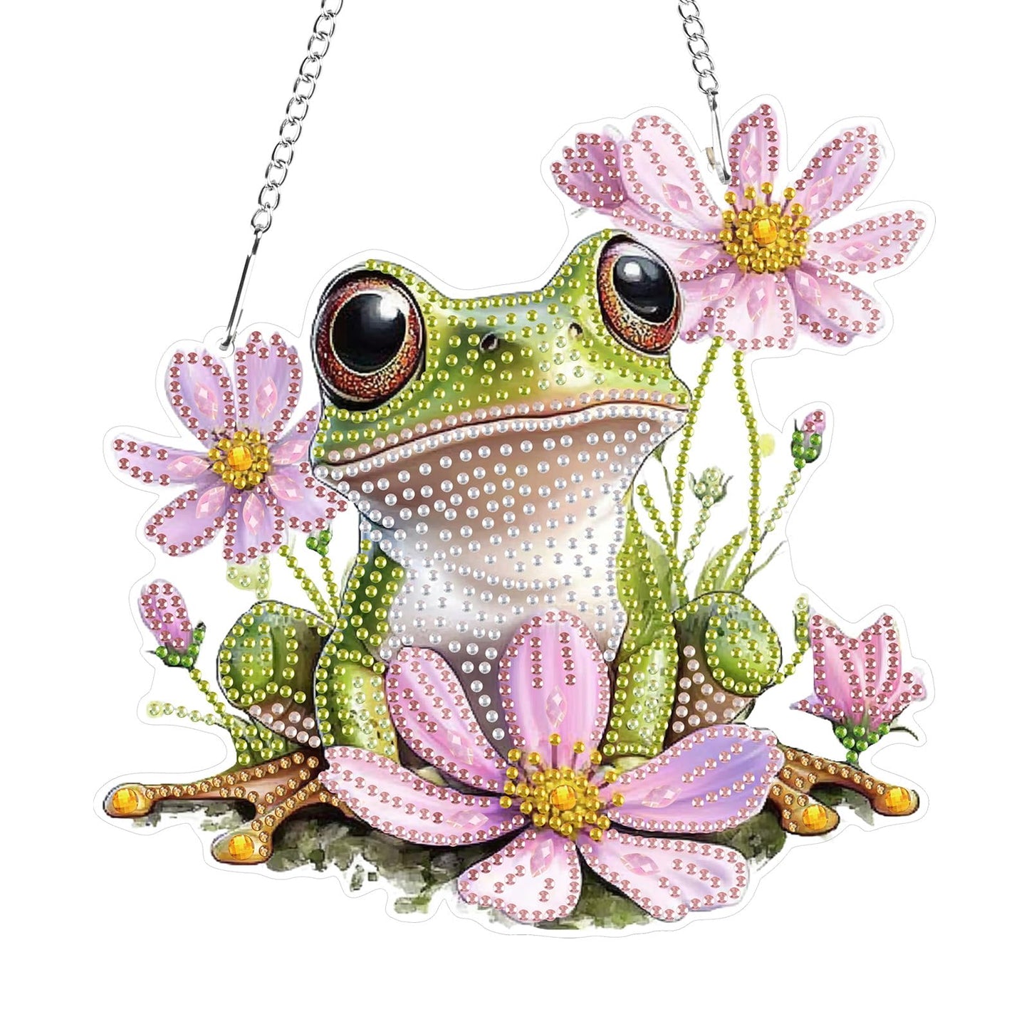 Hanging Diamond Art Kits for Adults Beginners, Frog Flower Diamond Painting Pendant Kit, DIY Acrylic 5D Special Shaped Crystal Diamond Gem Art Painting Hanging Ornament for Home Wall Decor and Gift