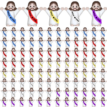 NOIENSI Jesus Loves You Figures 100 Pack – Multicolor Mini Jesus Figurines in Bulk, Little Jesus Figures for Easter, Church, and Religious Celebrations (Hand up)