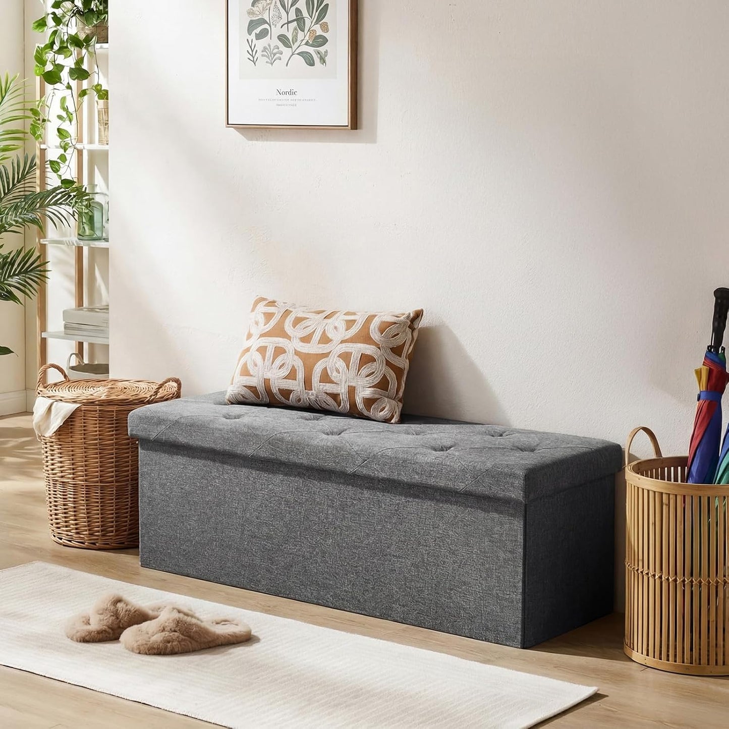 43in 660lbs, DUMOS Storage Ottoman Bench, Storage Chest, End of Bed Foot Rest Stool with Padded Seat, Bedroom Bench