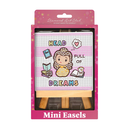 DIAMOND ART CLUB Mini Easels – Head Full of Dreams, Diamond Painting Kit, Fun DIY Crafts for Adults, Diamond Art Canvas for Beginners, 3.9" x 3.9"