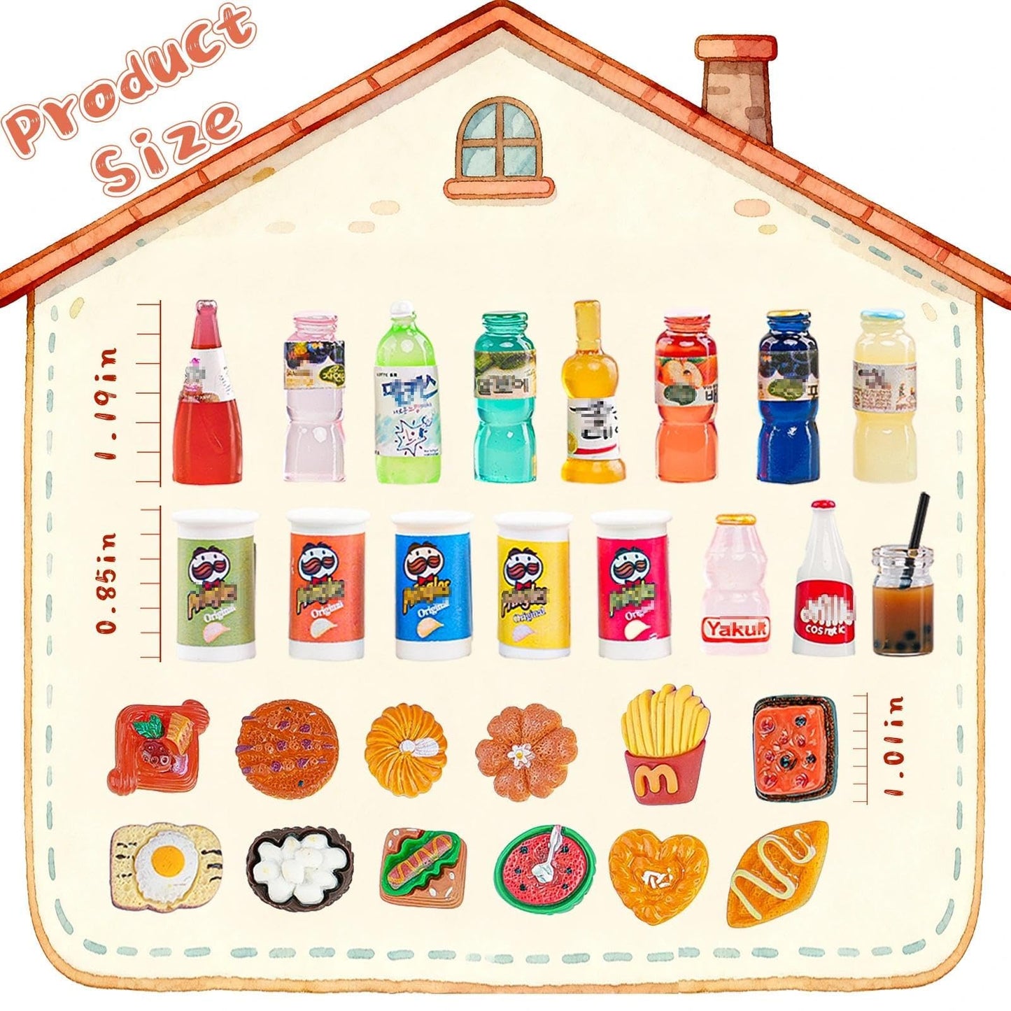 100pcs Miniature Food Drink Mini Brand Bottles Soda Pop Cans Cake Ice Cream Pretend Play Kitchen Game Party Accessories Toys for 1/12 Doll House Resin Food Figures Dollhouse Kitchen Decorations