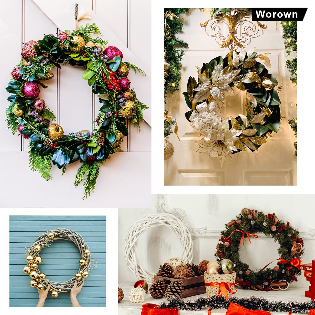 Worown 16 Pack (6” & 8”) Wooden Bamboo Floral Hoops Wreath Rings for Making Wedding Wreath Decor and Wall Hanging Crafts