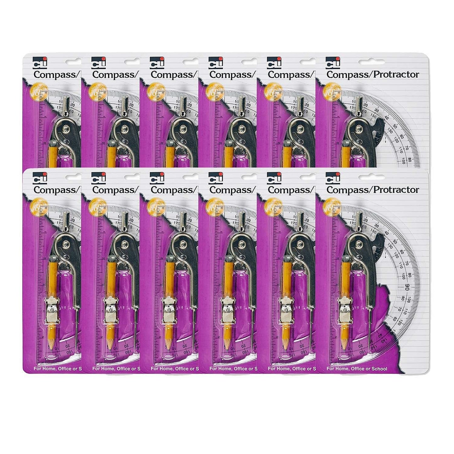 Charles Leonard Ball Bearing Compass and 6 Inch Protractor Combo Set, 12 Sets