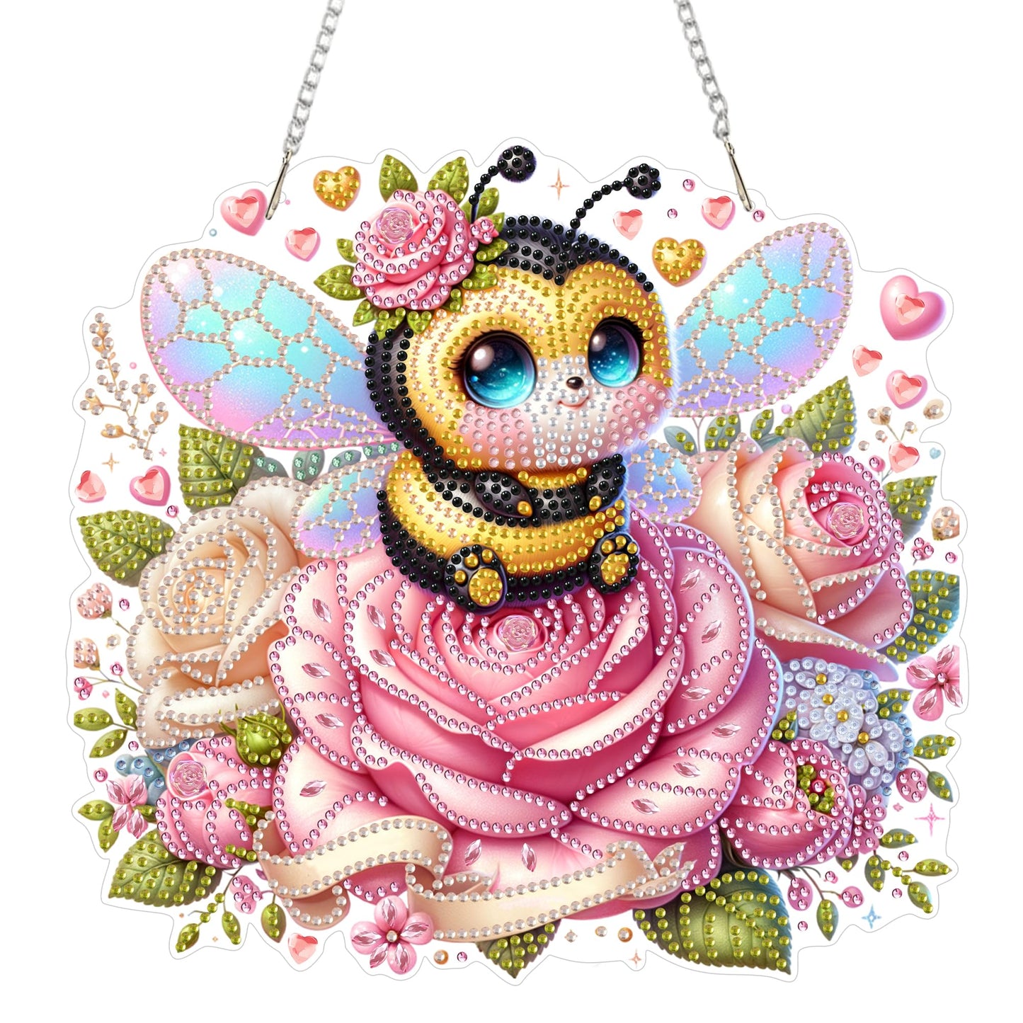 Eiflow Acrylic Diamond Art Hanging Kit for Adults, DIY Diamonds Painting Door Hanging Board Kit, Special Crystal Diamond Art Painting Pendant Ornament (Valentine Bee)