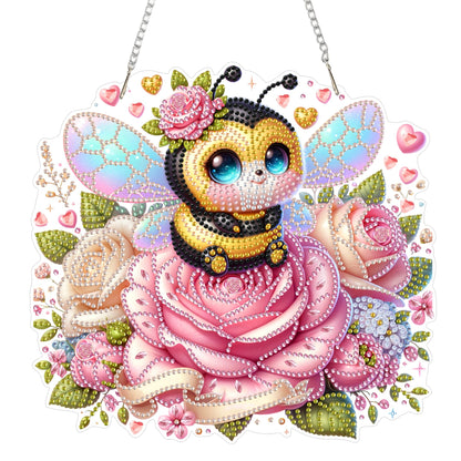 Eiflow Acrylic Diamond Art Hanging Kit for Adults, DIY Diamonds Painting Door Hanging Board Kit, Special Crystal Diamond Art Painting Pendant Ornament (Valentine Bee)