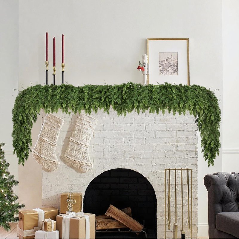 MDSTBN 6ft Christmas Garland Realistic Soft and Thickness Green Faux Cedar Pine Garland Artificial Cedar Cypress Garland for Home Fireplace Wall Indoor Outdoor Holiday Party Home Decoration