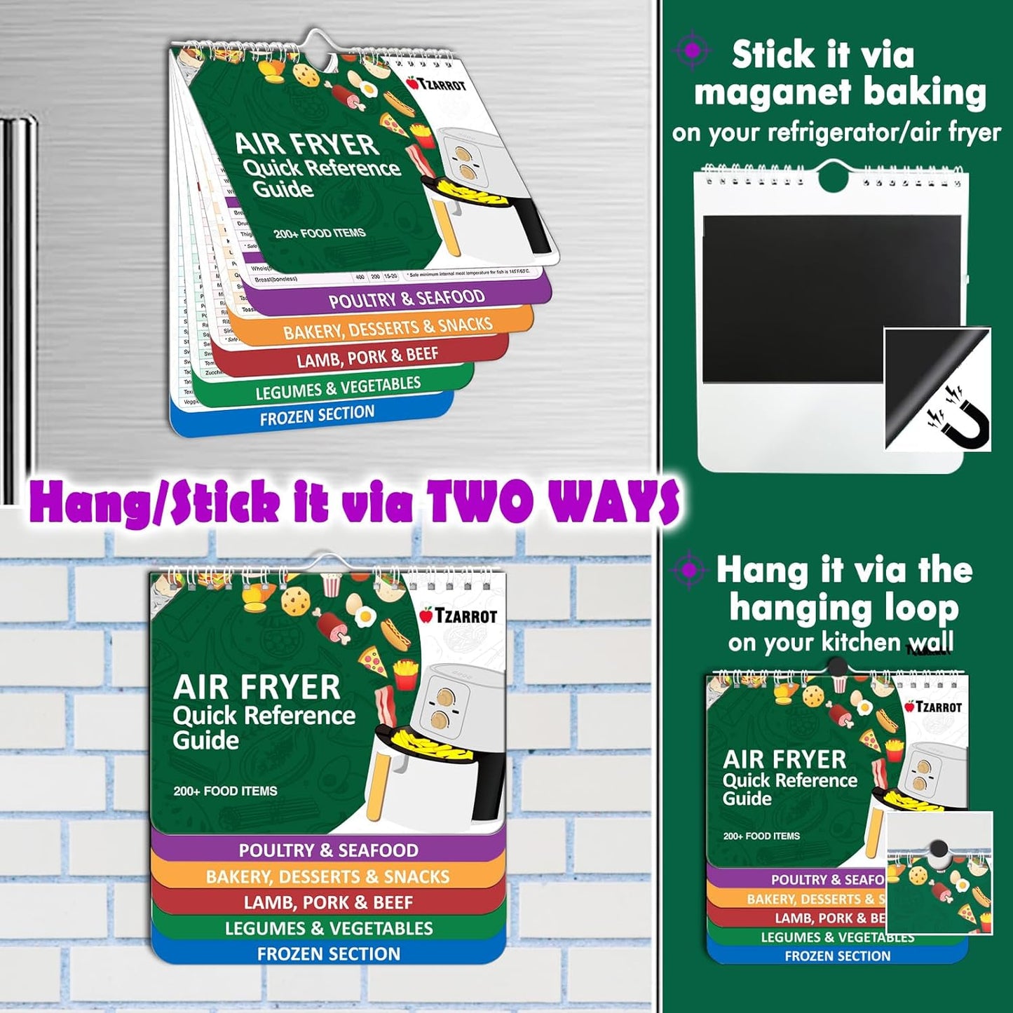 Air Fryer Cheat Sheet Magnets Cooking Guide - Over 200 Foods, Air Fryer Cooking Times Chart, Instant Air Fryer