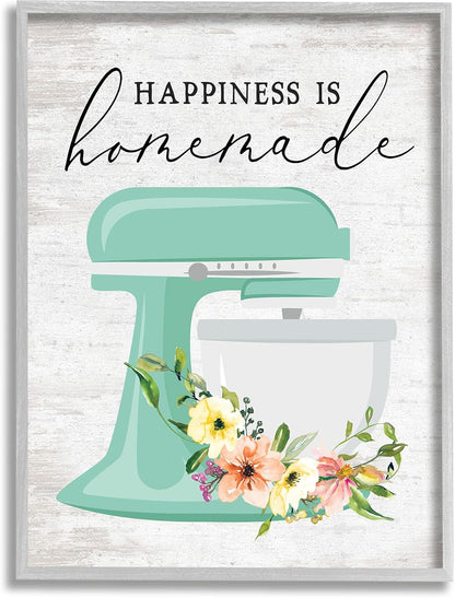 Stupell Industries Happiness is Homemade Floral Kitchen Stand Mixer Wall Art, 16 x 20, Multi-Color Design