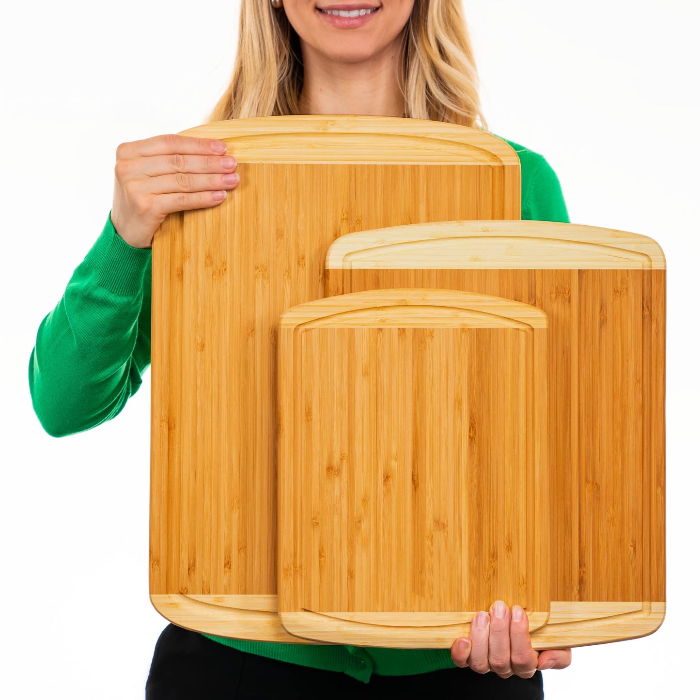 Extra Large Bamboo Cutting Board Set – Wood Cutting Boards for Kitchen, Non Toxic Cutting Board Set for Chopping, Slicing, Carving, Charcuterie – Ideal for Home Cooks, Entertaining, Family Meals