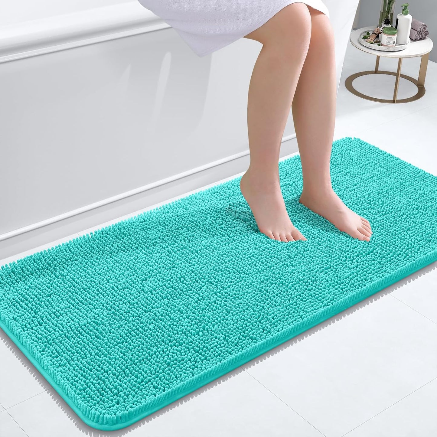 OLANLY Bathroom Runner Rugs - Extra Soft Chenille Bath Mats | Quick Dry, Machine Washable, 47x20, Teal