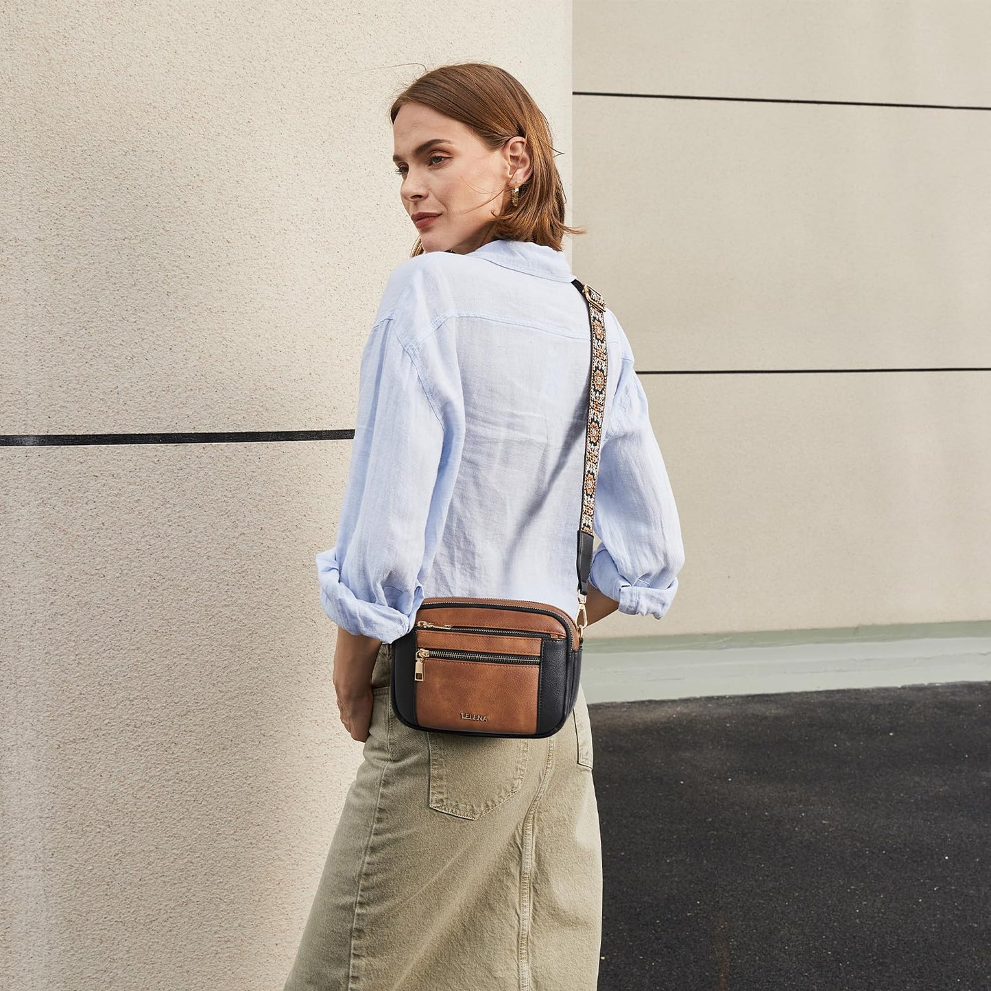 Telena Small Crossbody Bags For Women Vegan Leather Crossbody Purse With Adjustable Wide Strap For Daily Life