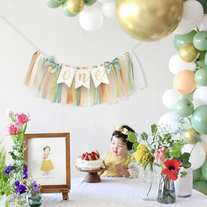 1st Sage Green One High Chair Banner - Simple Birthday Party Decorations,First Birthday Highchair Garland for Cake