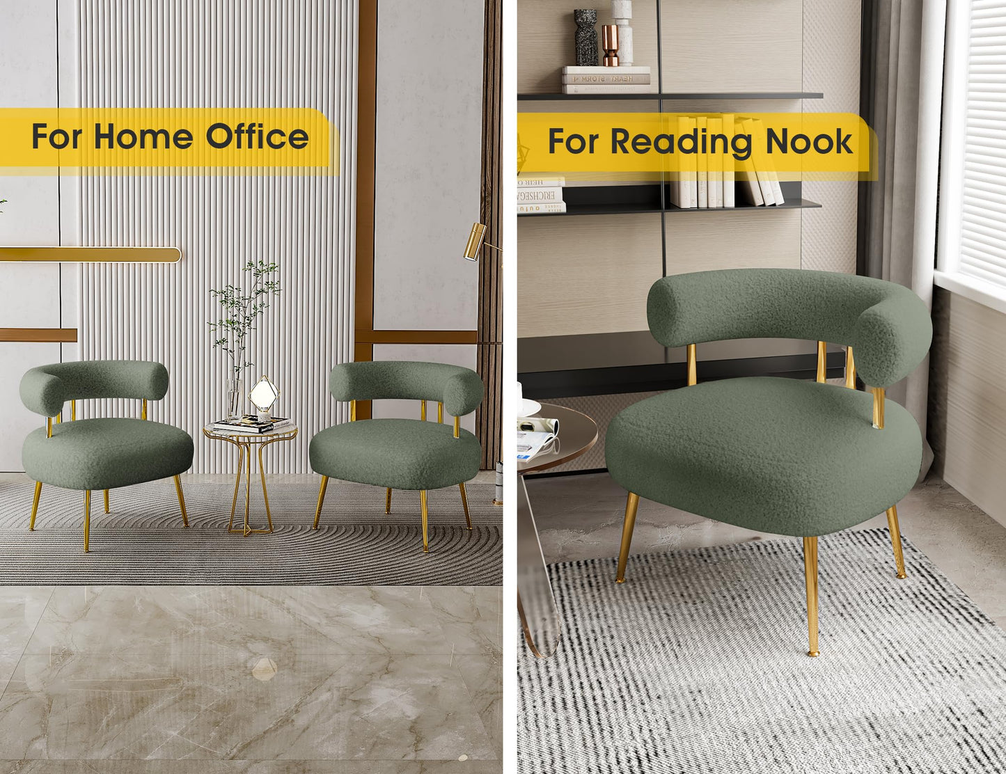SEYNAR Mid Century Sherpa Boucle Accent Chair, Round Upholstered Barrel Arm Chair for Small Spaces, Fluffy Side Corner Sofa Chair for Living Room, Bedroom, Vanity, Office, Reading Nook(Green)