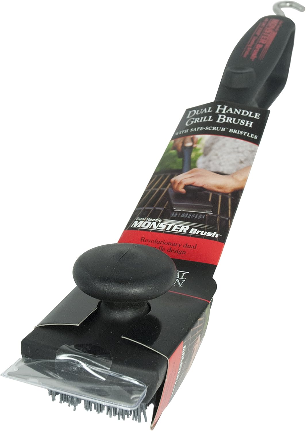 CC4126 Charcoal Companion Dual Handle Monster Barbecue Grill Brush & Grill Scraper with Safe-Scrub Nylon Bristles