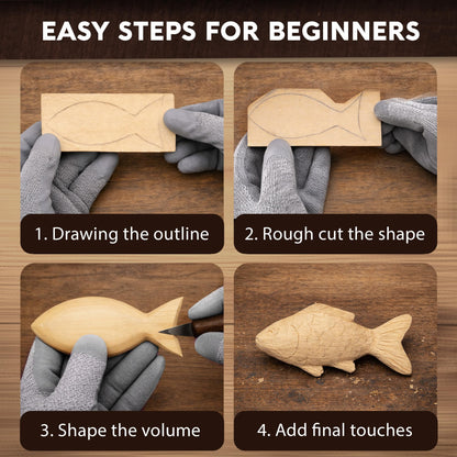 Complete Wood Carving Kit for Beginners - Gift Ready Wood Carving Tools Set | Whittling Kit with 8 Wood Carving Knives, Spoon Carving Tools, Wood Blocks, Gloves, Roll Bag and Sharpening Strop
