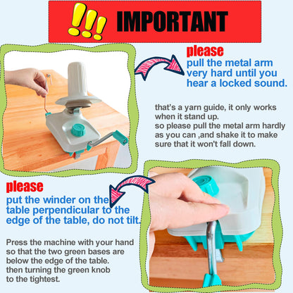 Yarn Ball Winder Hand Operated Winding Wool Winder Machine Yarn String Ball Winder, Convenient Ball Winder for Yarn Tabletop Clamp, Green Blue
