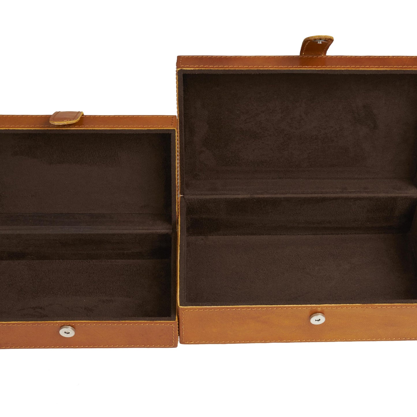 Deco 79 Leather Handmade Decorative Box Storage Decorative Keepsake Boxes with Snap Front Closure and Detailed Stitching, Set of 2 Storage Boxes 10", 8"W, Brown