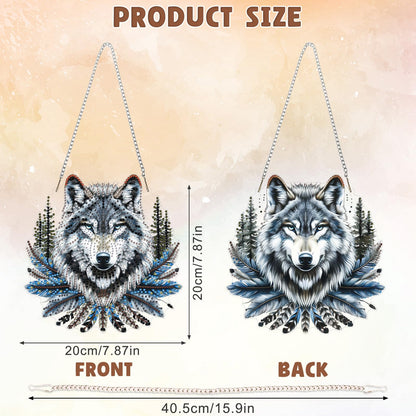 DOMROM Diamond Art Hanging Kits for Adults, Wolf Special Shaped Diamond Painting, Gem Art Suncatchers Ornament, Rhinestone Decor for Home Garden Window Wall Decor