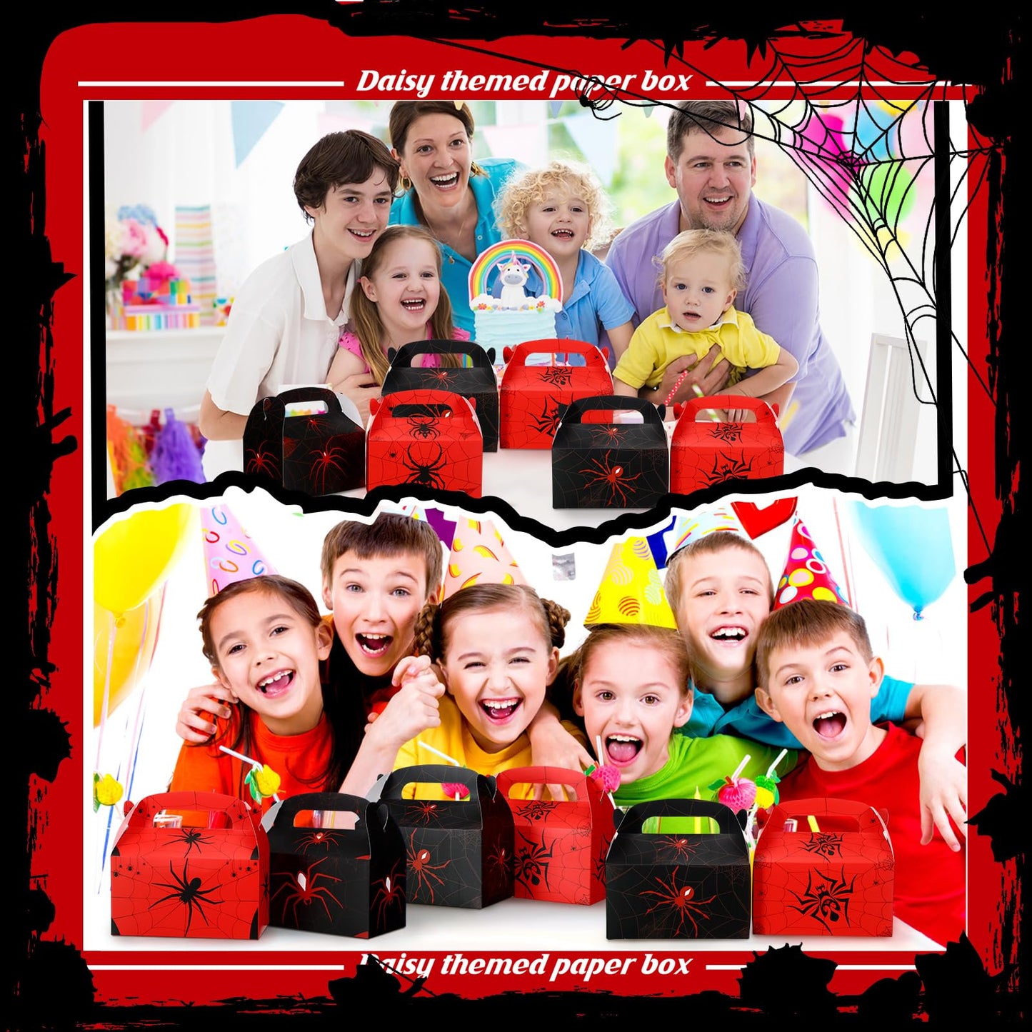 Kosiz 30 Pcs Spider Party Favors Halloween Spiderweb Birthday Party Supplies Spider Boxes Gift Spiderweb Theme Style Halloween Favors Goodie Boxes Fill up The Birthday Black and Red Candy Box