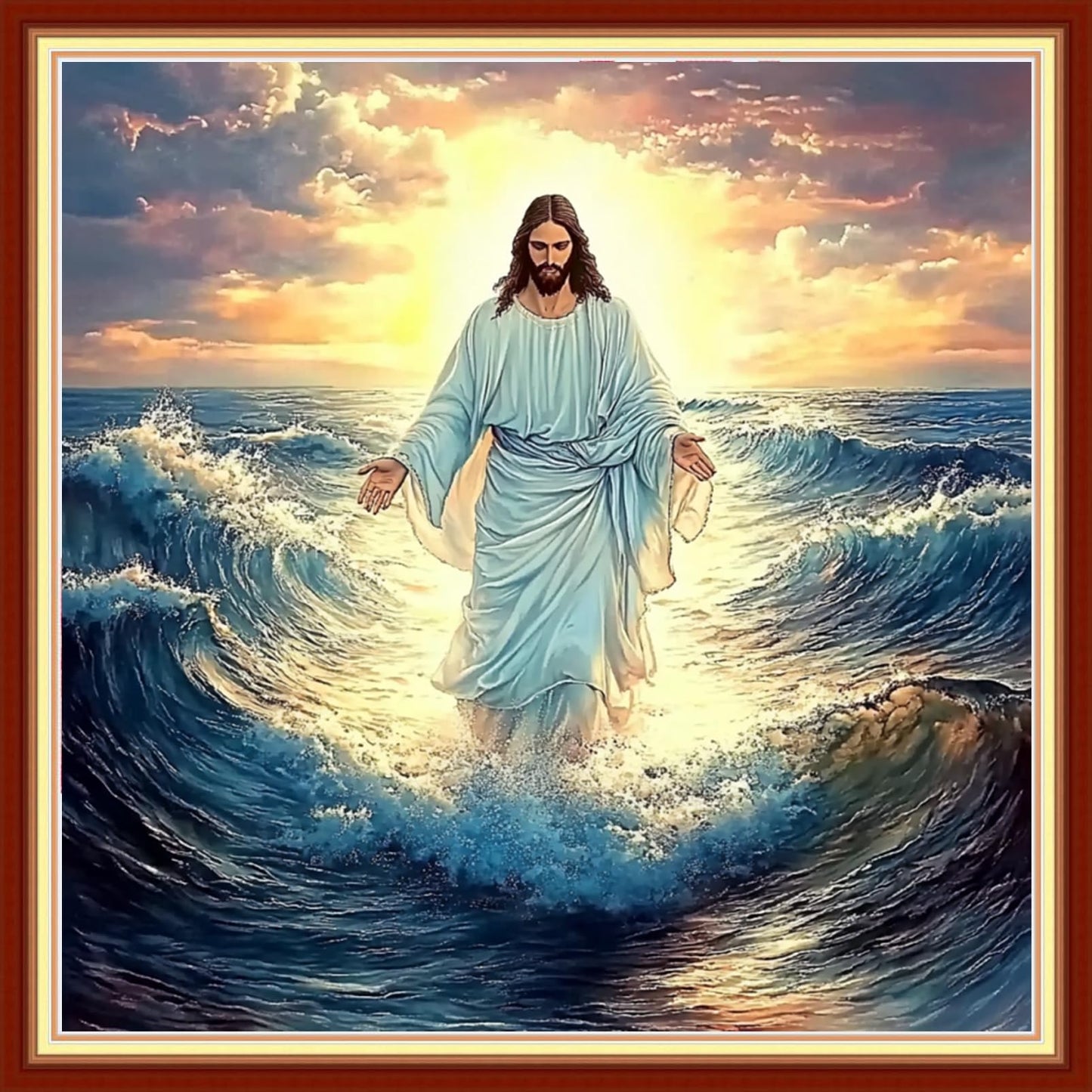 Redxing Stamped Cross Stitch Kits Embroidery kit for Beginners Adults Full Range of Embroidery Patterns Starter Kits DIY Printed Cross Stitch Kits Needlepoint Kits 11CT-Jesus at Sea 18x18 inchs