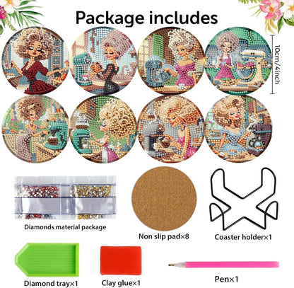 8 Pack Diamond Art Coasters Kits, Coffee Diamond Painting Coasters Kit Set with Holder Cork Pads, DIY Coffee Diamonds Art Non Slip Coaster Crafts Kits for Adults Beginners Gifts