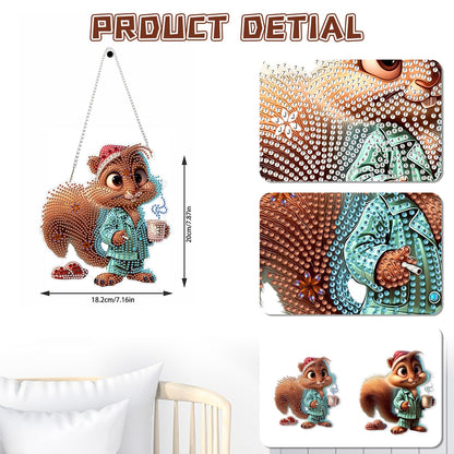 KEYIFA Coffee Addiction Diamond Art Hanging Kits with Chain, Special Shaped Drill Diamond Painting Pendant, Squirrel Crystal Gem Art Pendant 5D Window Crafts for Wall Garden Door Decor (Width 7.9 in)