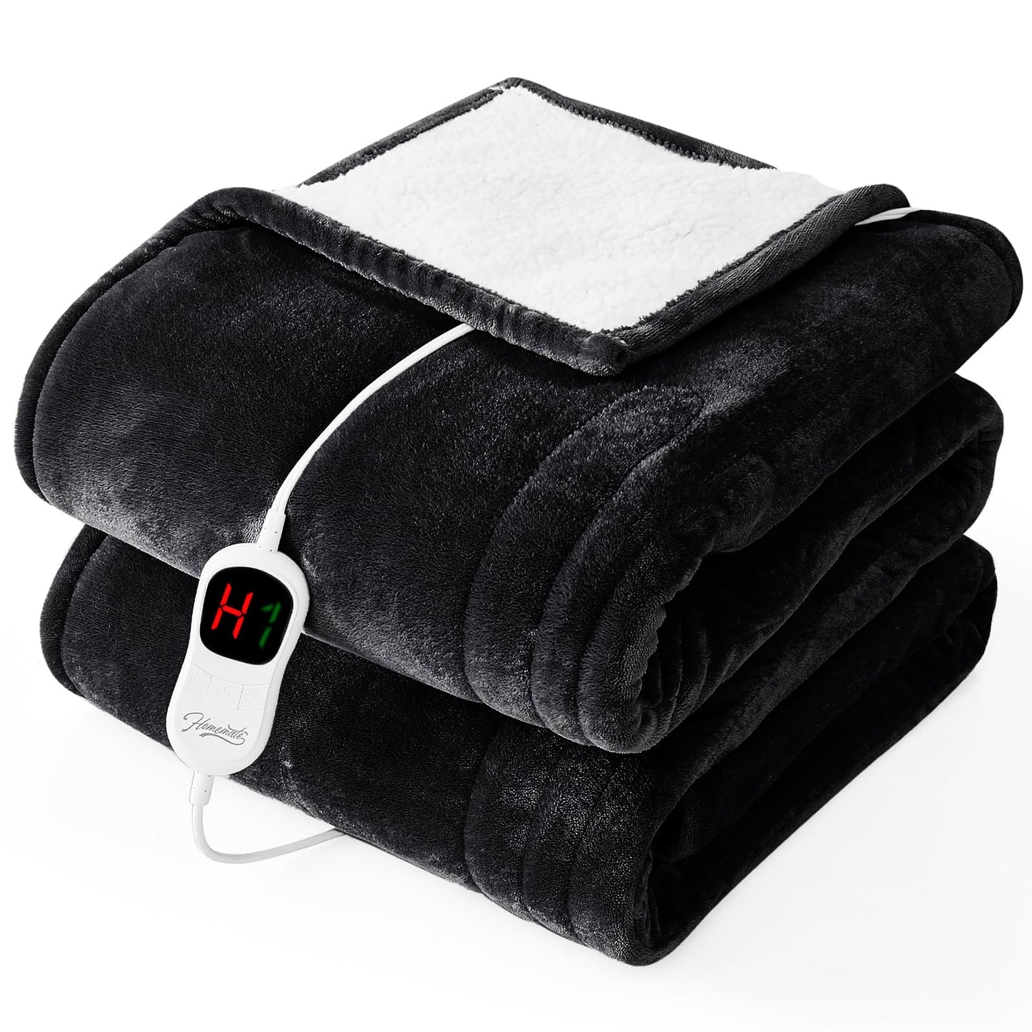 Homemate Electric Heated Blanket Twin - 62"x84" Heating Bed Blankets Throw with 10 Heating Levels 8 Hours Auto Off Fast Heating Over-Heated Protection Ultra Soft Warm Flannel ETL Certified Grey