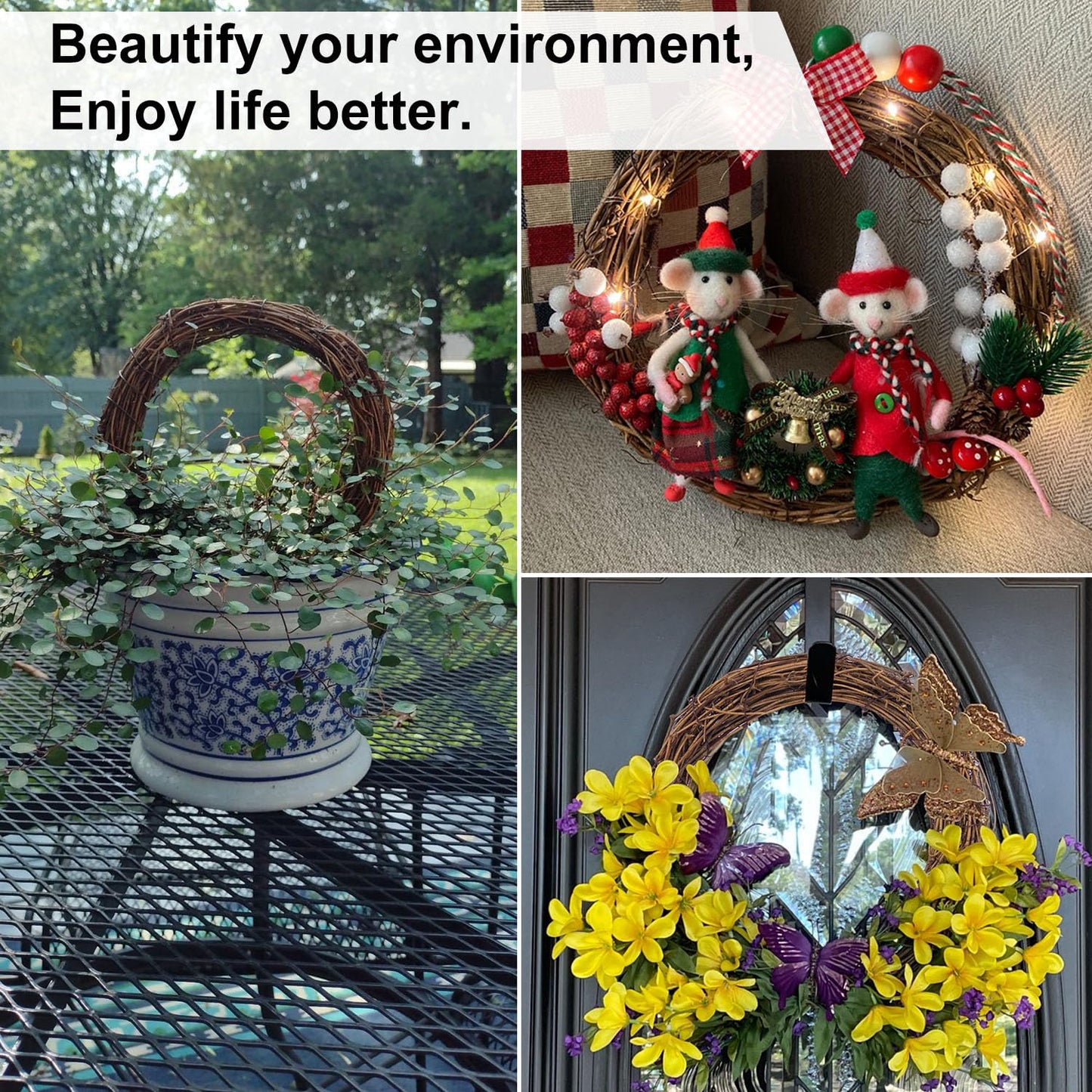 IHDYPPEW 8 PCS 10 Inch Natural Grapevine Wreaths, Round Rattan Wreath Grapevines Wreath Bulk, Grape Vine Wreaths for DIY Crafts, Festival, Christmas, Wedding, Restaurant & Home Decoration