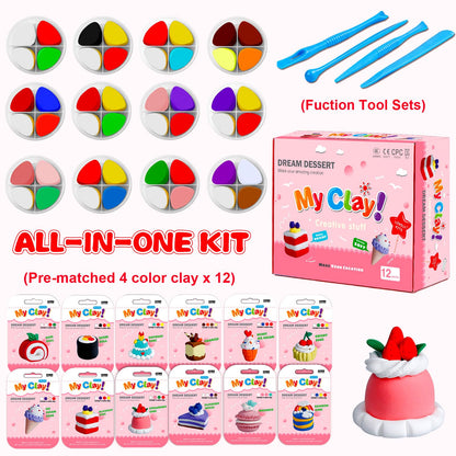 Kids Clay Air Dry Clay for Kids - Air Drying Modeling & Sculpting Kit,DIY 12 Box Food Dessert Cake Theme Arts & Crafts Clay Set,Ultra Soft Non-Sticky Bulk Party Favors & Party Crafts for Girls & Boys
