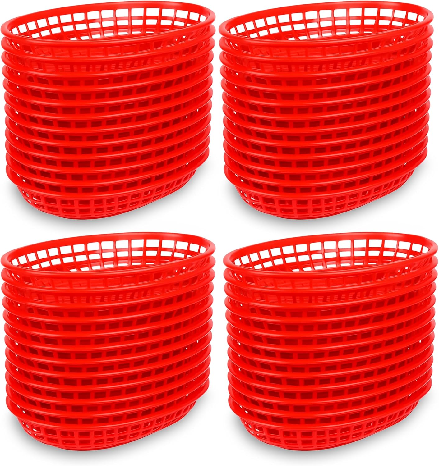 Red Plastic Food Baskets, 36-Pack Oval Serving Trays for Burgers, Fries & Sandwiches