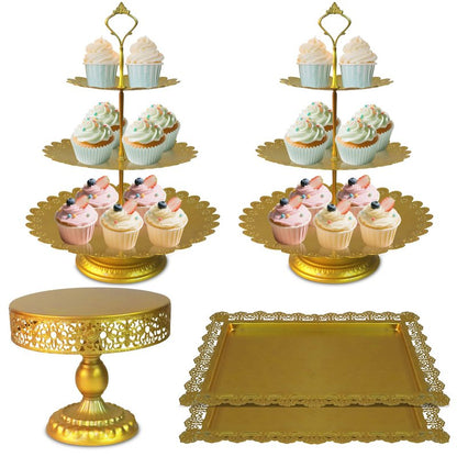 Gold Cake Stands Set, 5pcs Metal Tiered Cupcake Diaplay Stand Serving Platter for Dessert Table, Dessert Candy Fruit Tray for Wedding Baby Shower Birthday Party