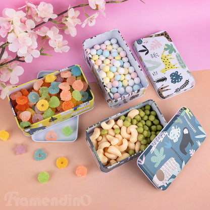 Framendino, 5 Pack Mini Tinplate Tin Boxes Rainforest Pattern Trinket Jewelry Coin Containers for Jewelry Storage Case (Random Color)