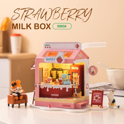 Wowood DIY Mini House Building Miniature Kit Milkbox, Miniverse Lifestyle Bookshelf Decoration, Cute Craft Kits for Women or Girls 14+, Kawaii Gifts Hobbies for Crafters (Strawberry Milkbox)