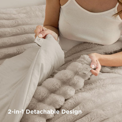 Bedsure Gentlesoft™ 2-in-1 King Size Comforter Set and Detachable Fluffy Blanket, Beige Bedding Set for All Season Use, Detachable Design for Space Saving (Includes 2 Pillow Shams, 2 Pillowcases)