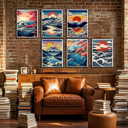 Leatrice Sunrise Diamond Painting Kits for Adults 5D Diamond Art Kits Gem Dots Paintings Full Drill Beginners Women DIY for Home Wall Decor 11.8x15.7 Inches Landscape 6 Pack Waves