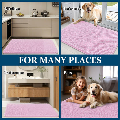 OLANLY Dog Door Mat - Absorbent Non-Slip Chenille Mat for Muddy Paws | Quick Dry 59x32, Pink