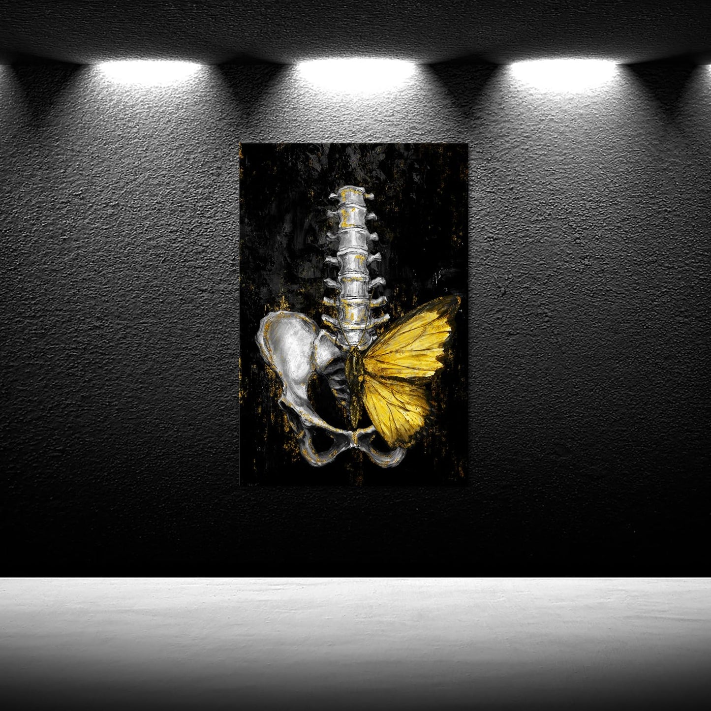 iKNOW FOTO Anatomical Spine Wall Art with Gold Butterfly 16x24 Inch Medical Skeleton Canvas Print for Doctor Office Nurse Station Physical Therapy Clinic Decor Ready to Hang