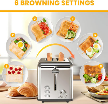 Simple Deluxe 2-Slice Toaster - 3 Function, 6 Browning Settings, Extra Wide Slot & Removable Crumb Tray