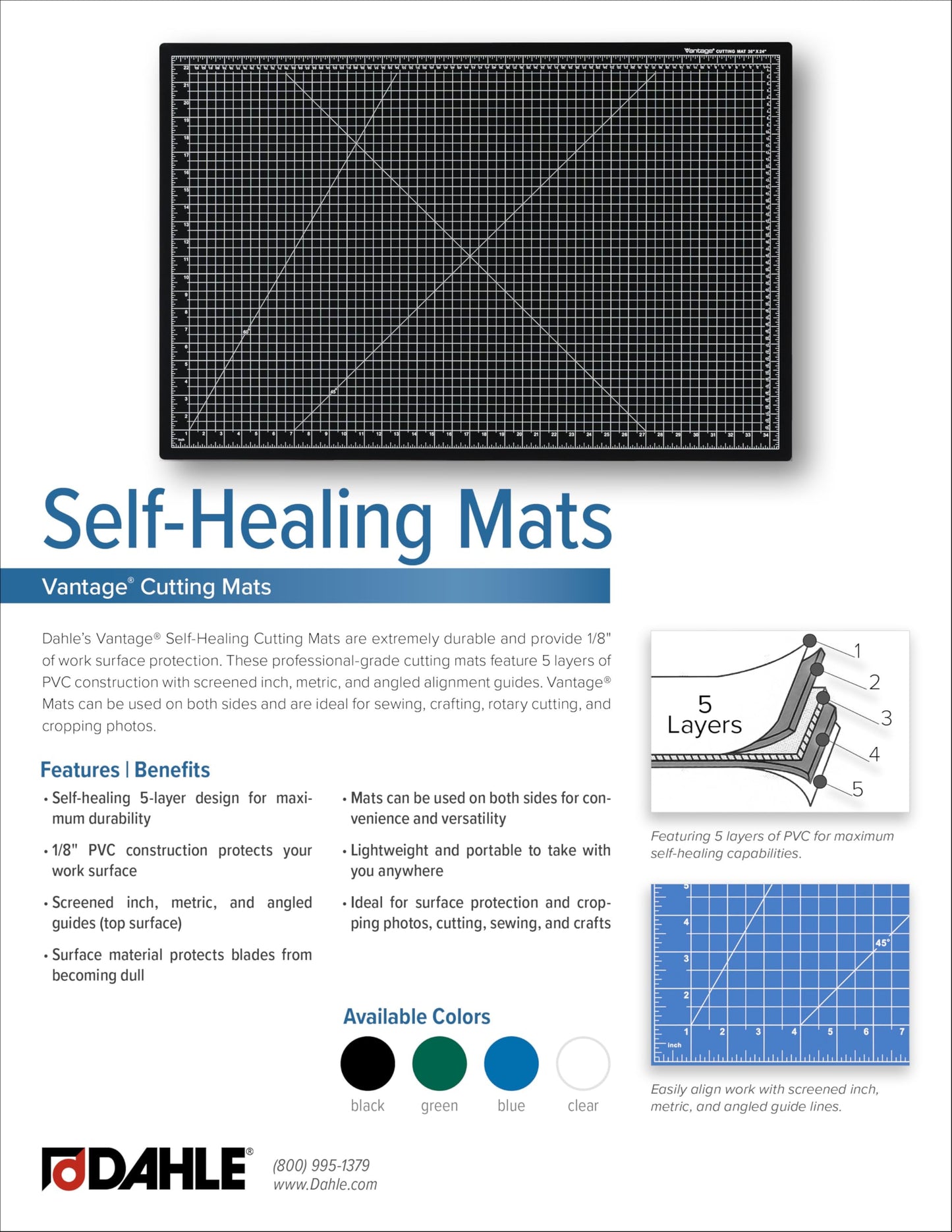 Dahle Vantage 10673 Premium Self-Healing Cutting Mat, 24"x36", 1/2" Grid, 5 Layers for Max Healing, Perfect for Crafts & Sewing, Black