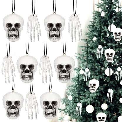 Poen 24 Pcs Mini Horror Halloween Skull Hanging Tree Gothic Ornament Skull Plastic Mini Small Skeleton Head Decoration Spooky Hanging Ornament for Halloween Party Supplies(Black Bow)