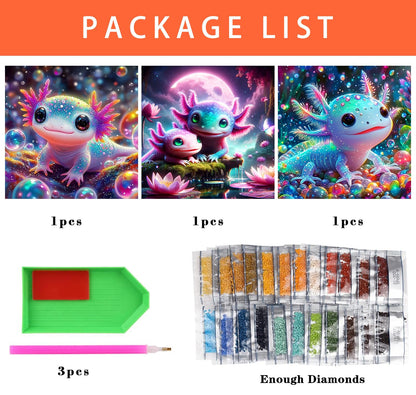 Axquilon 3 Pack Salamander Diamond Art Kits for Adults, Diamond Painting Kits for Adults Beginner, DIY 5D Full Drill Gem Art for Home Wall Decor 14x14 inch