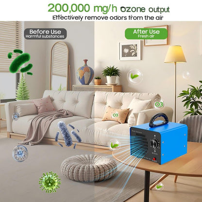 Amgwhhoo Ozone Generator Machine200,000mg/h, High Capacity Ozone Odor Eliminator Removal Air Purifier for Home Car Pet & Basement Odor, Suitable for Spaces up to 7,000 Square Feet, Blue