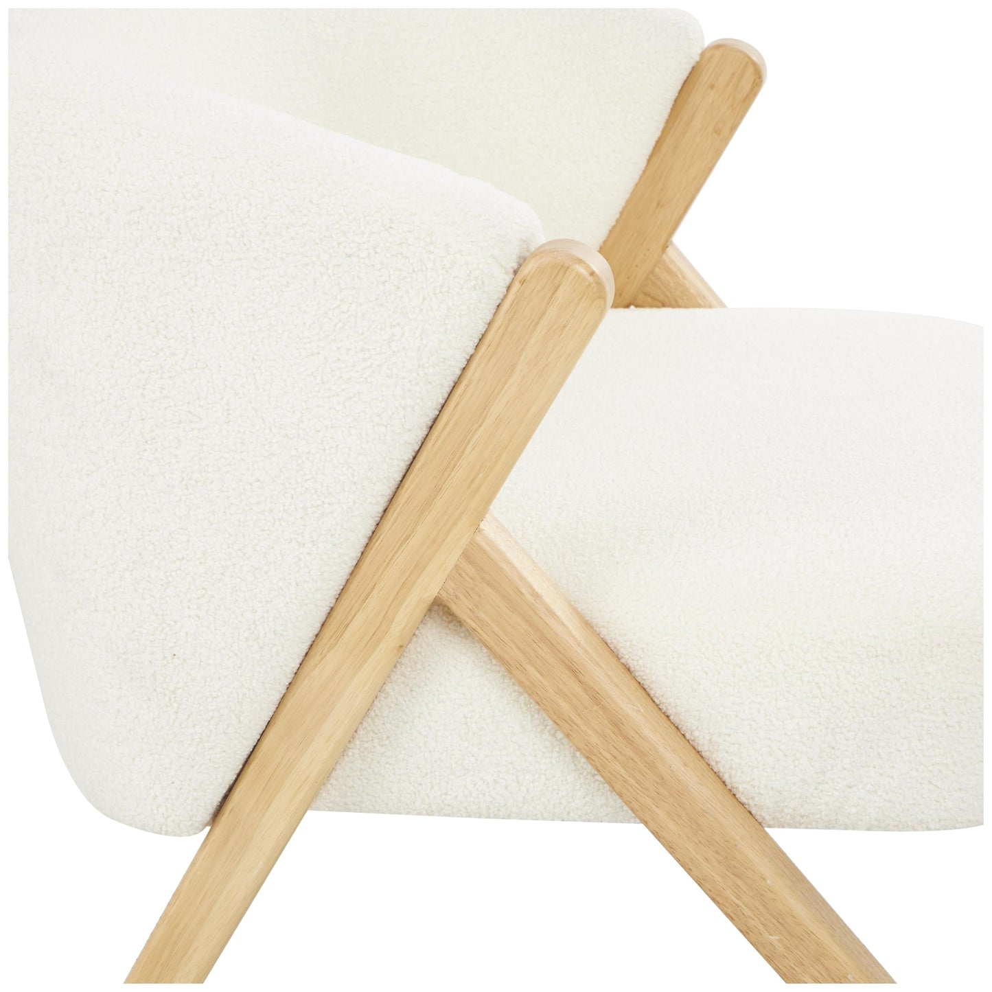 Deco 79 Polyester Living Room Accent Chair Rounded Boucle Side Chair with Angled Wooden Legs, Corner Chair 27" x 26" x 28", White