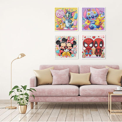 Fuinkqe 4 Packs Cartoon Diamond Art Kits for Kids,5D DIY Diamond Art Painting Kits for Kids Ages 4-8-12,Mosaic Kits Full Round Drills for Gifts and Home Wall Decor 6X6 Inch