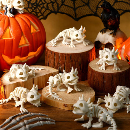 Potchen 8 Pcs Halloween Animal Skeletons Decorations Halloween Axolotl Plastic Skeleton Bone Signs for Spooky Salamander Yard Haunted Home Accessories Props Indoor Decor