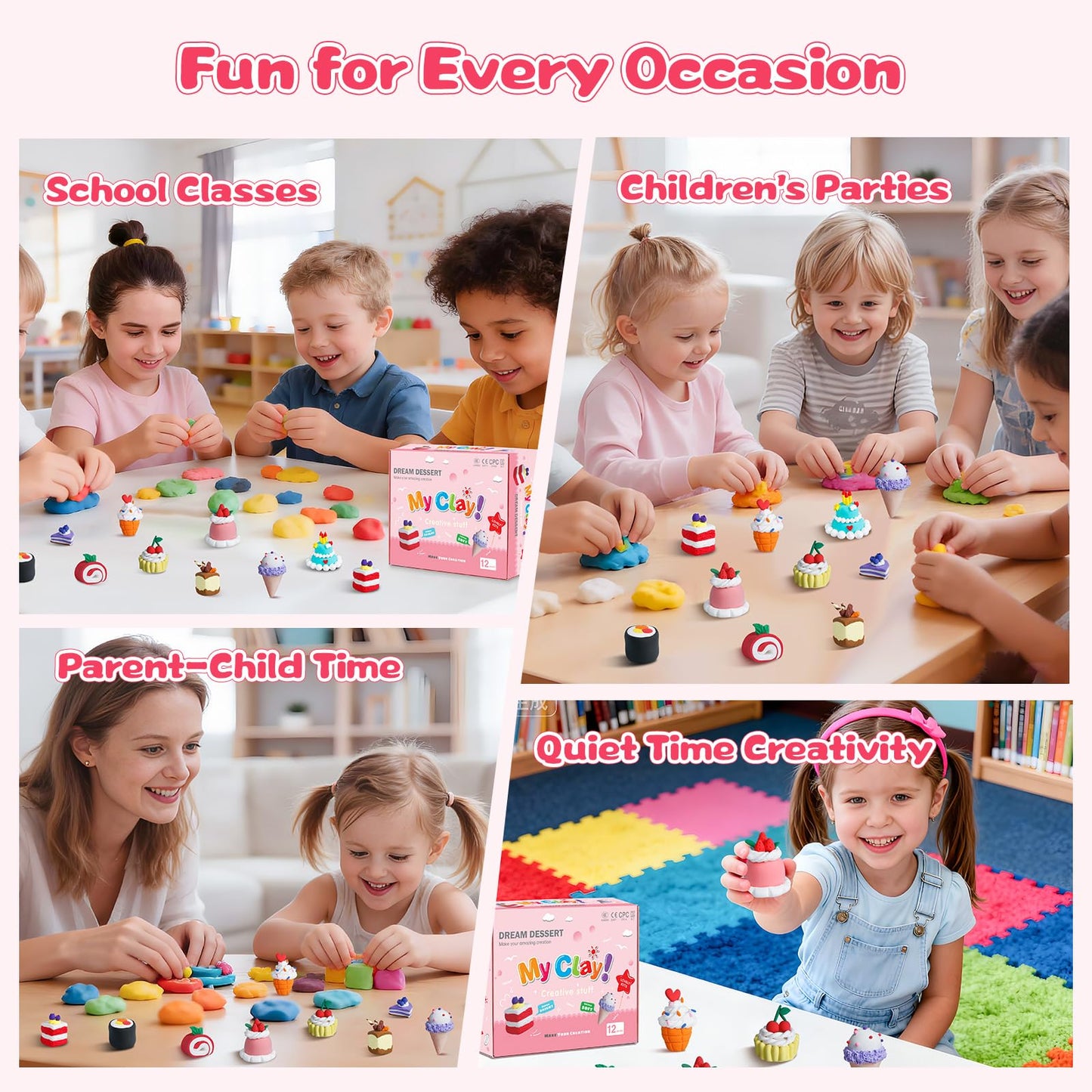 Air Dry Clay Kit, Modeling Clay for Kids, 12 Pack Dessert Theme, Soft & Non-Sticky, Non-Toxic DIY Art & Craft with Sculpting Tools & Tutorials, Birthday Holiday Gifts for Ages 4-12 Boys & Girls