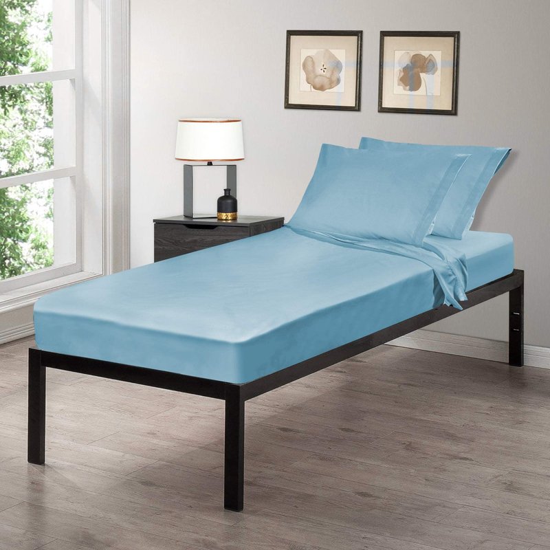 Gilbins Cot Size 30" x 75"x8 Sheet Set 4 Piece Fitted Flat 2 Pillowcases, Made of Cotton, Perfect for Camp Bunk Beds/RVs/Guest Beds Blue