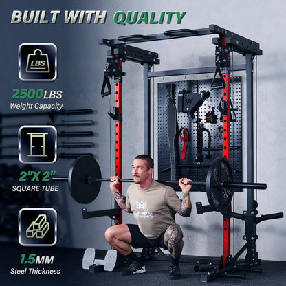 MAJOR FITNESS Drone3 Power Rack, 2500lbs Multi-Function Home Gym Squat Rack with Dual Pulley System, Pull-Up Bar & J-Hooks, Heavy-Duty Steel Frame for Maximum Stability & Strength Training