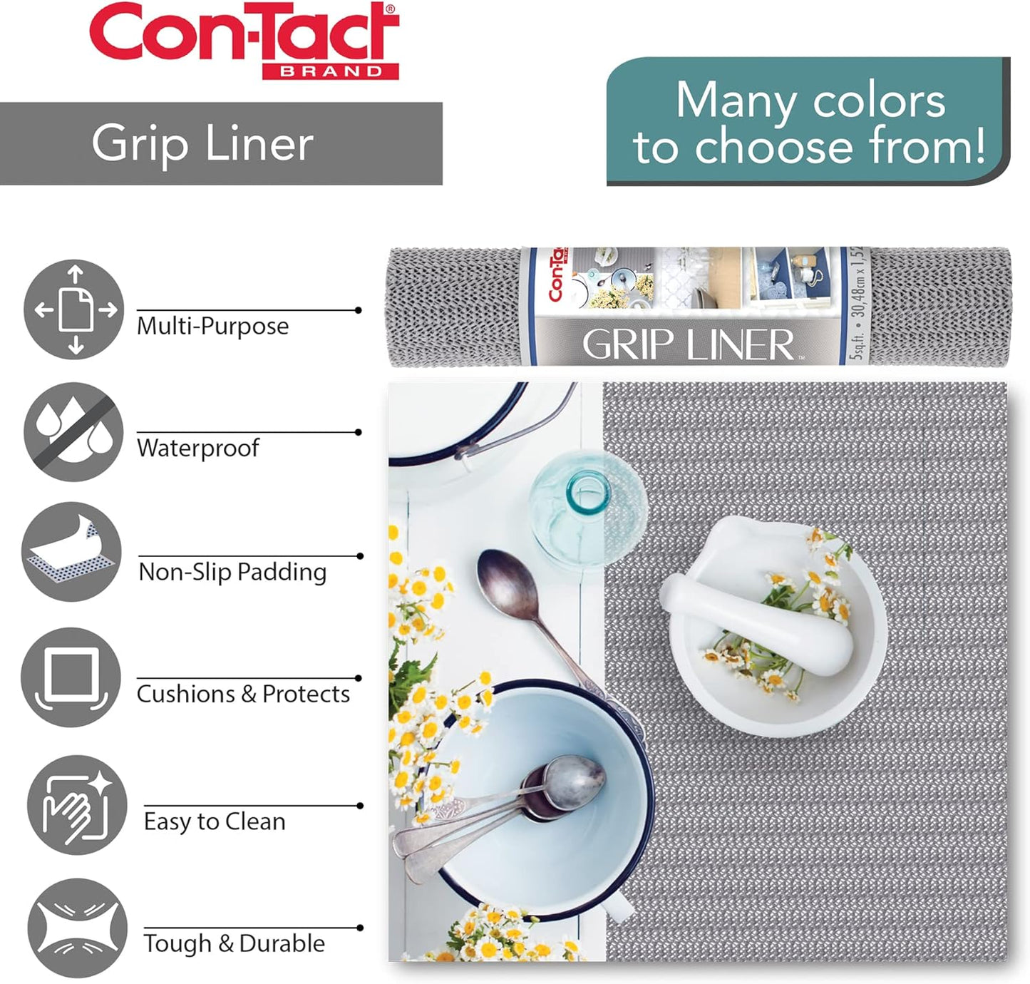 Con-Tact Brand Grip Classic Shelf Liner - Non-Adhesive Drawer Liner, Multi-Purpose Design, 12" x 5', Pack of 6